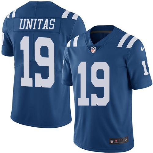 Nike Colts #19 Johnny Unitas Royal Blue Men's Stitched NFL Limited Rush Jersey - Click Image to Close